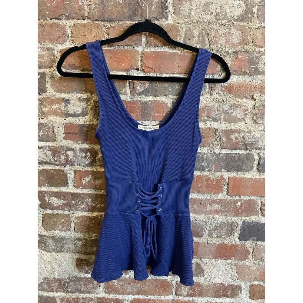 EXPRESS One Eleven Blue Corset Peplum Tank Top Women’s Size Small